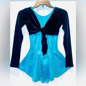 Motionwear petite adult skating dress. Black and blue sparkle